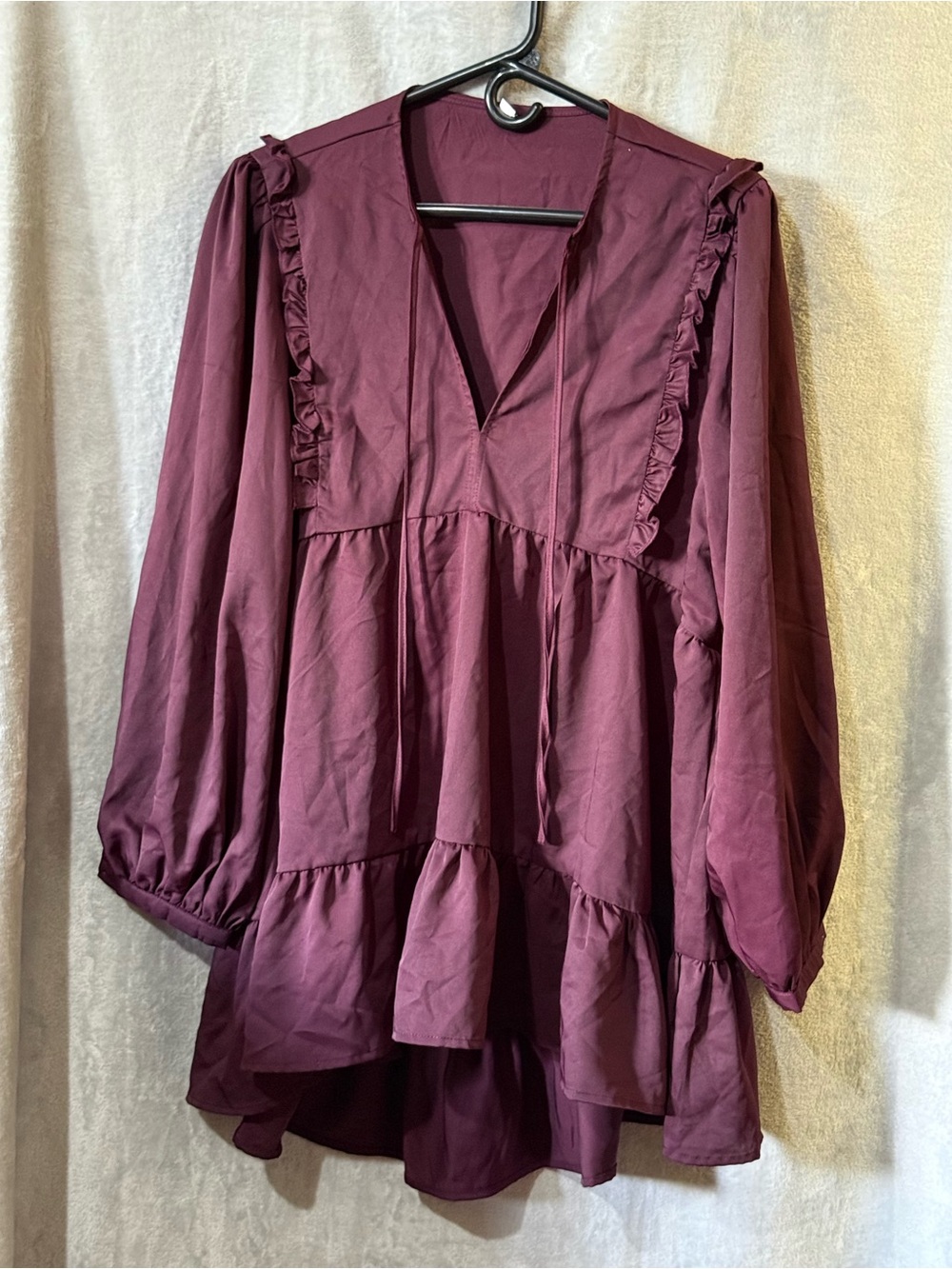 SHEIN Burgundy Ruffle V-Neck Tunic dress